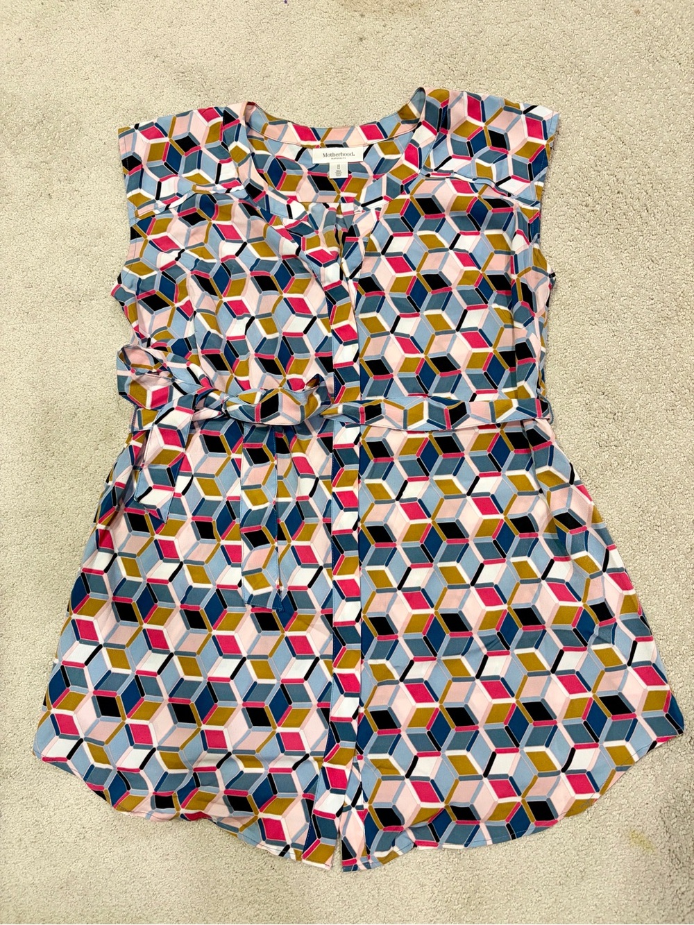 Motherhood Maternity Printed Geometric Tie-Waist Sleeveless Top Medium